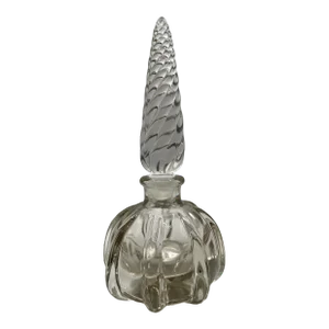 Vintage Molded Tall Clear Glass Perfume Bottle With Swirl Stopper