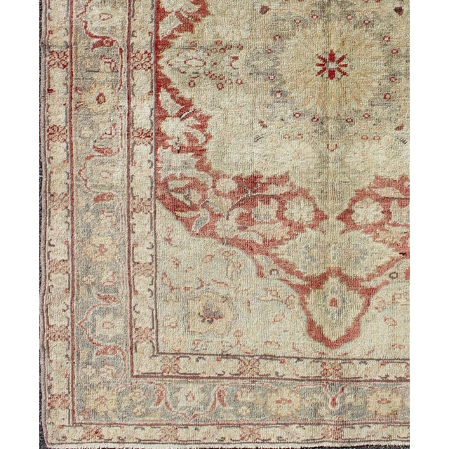 Turkish Fine Turkish Oushak Rug With Centre Medallion in Light Red and Ivory For Sale - Image 3 of 7
