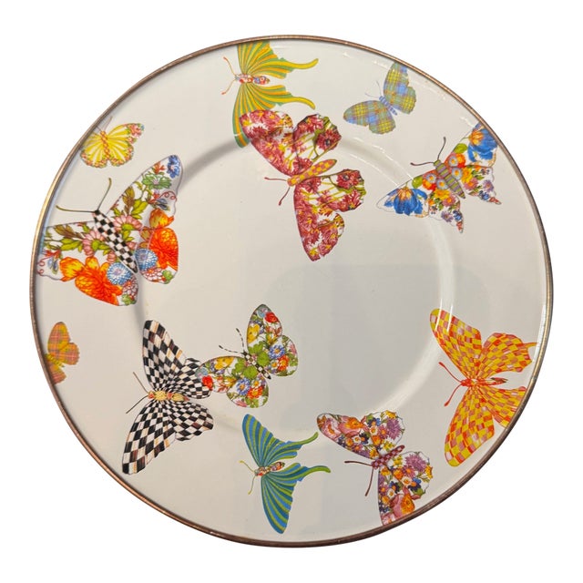 MacKenzie-Childs Butterfly Enamel Metal Salad / Dessert Plate, 8” For Sale