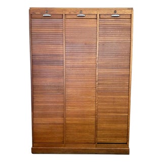 1940s Industrial Tambour-Front Triple Bay Document File Cabinet For Sale