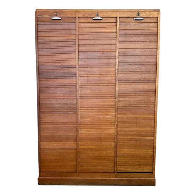 1940s Industrial Tambour-Front Triple Bay Document File Cabinet For Sale