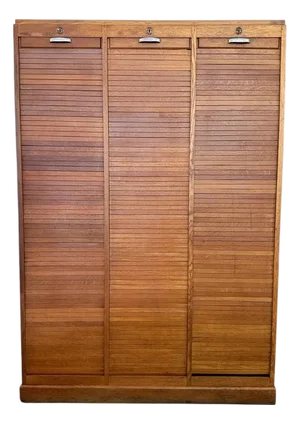 1940s Industrial Tambour-Front Triple Bay Document File Cabinet