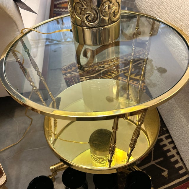 Brass 1960s Italian 2 Tier Round Brass and Glass Side Tables a Pair For Sale - Image 8 of 12