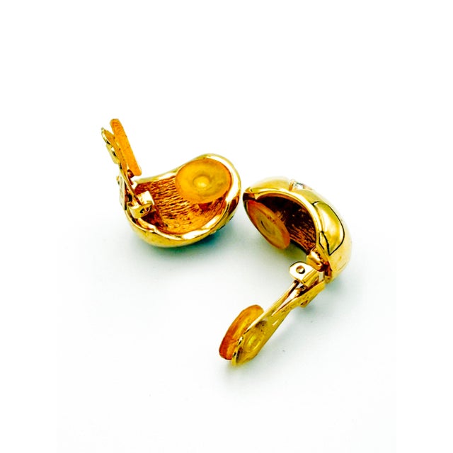 Vintage Gilded Clip-on Earrings with Rhinestones from Grossé, 1970s, Set of 2 For Sale - Image 4 of 8