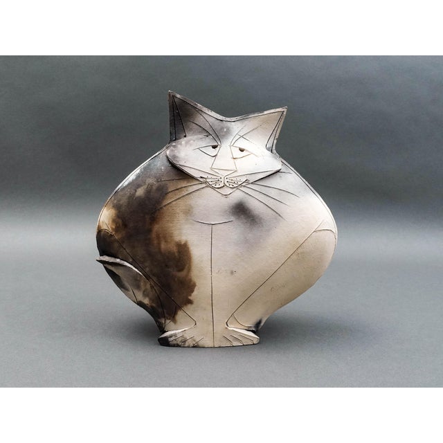 Mary Dewey Gates Signed Sitting Cat Original Studio Art Pottery Sculpture For Sale - Image 4 of 10