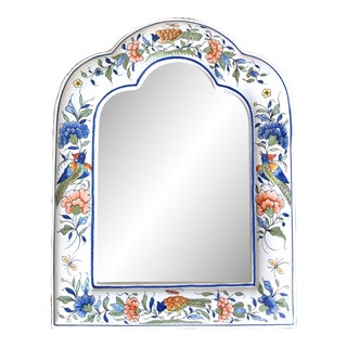 Vintage French Faience Pottery Mirror For Sale