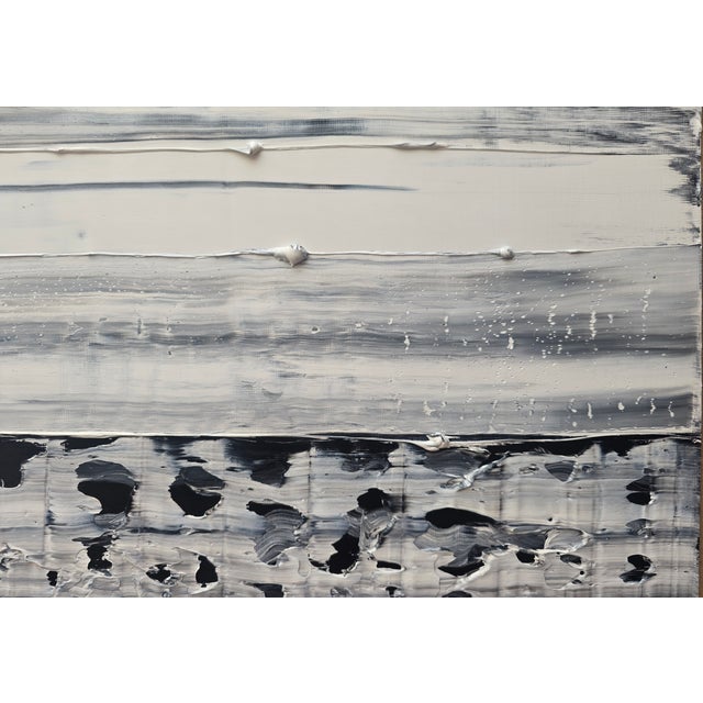 18.9" by 14.2" Emotional Topography — Horizon (No. 1) - Original Black and White Abstract Seascape, Oil Painting / Abstraction - Unframed For Sale - Image 4 of 13