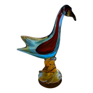 Vintage Murano Sommerso Art Glass Heron - Hand-Blown Italian Glass Crane - Ruby & Aquamarine For Sale