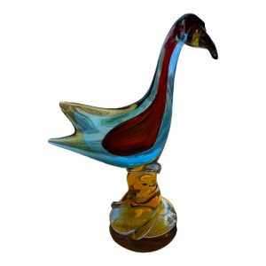 Vintage Murano Sommerso Art Glass Heron - Hand-Blown Italian Glass Crane - Ruby & Aquamarine
