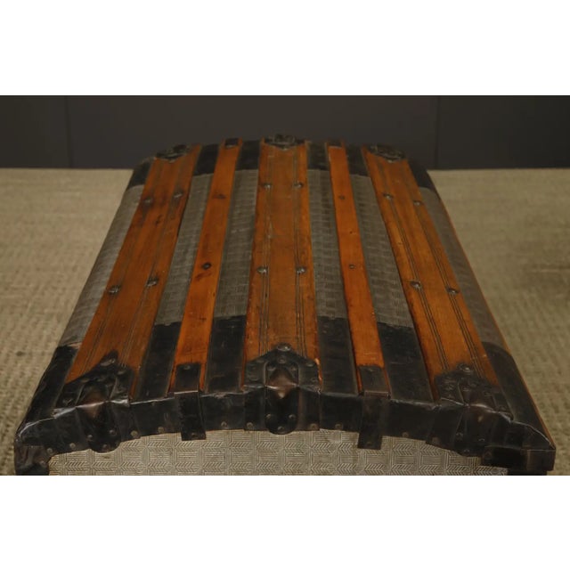 Antique Dome-Top Steamer Trunk With Embossed Zinc Panels and Wood Slats, C. 1890 For Sale - Image 10 of 18