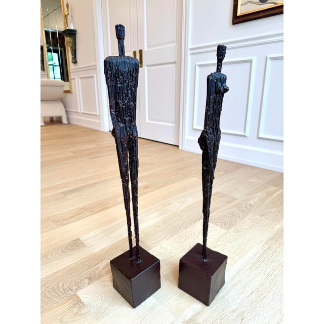 Mid-Century Modern 1980s American Brutalist Welded-Steel Figural Sculptures, Giacometti Style — A Pair For Sale - Image 3 of 12