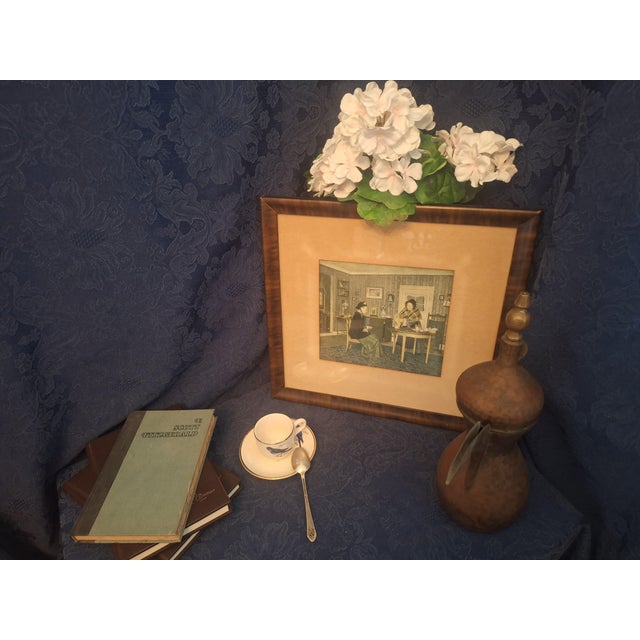 Vintage framed print after Peter Philippi's beloved genre painting The Gossips. Features a charming domestic interior...