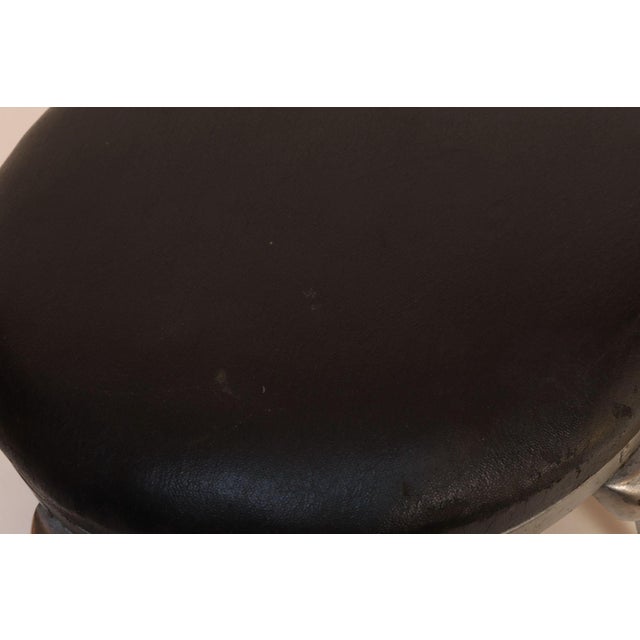 Metal Art Deco Black Leather Footstool With Cabriole Cast Metal Legs For Sale - Image 7 of 16