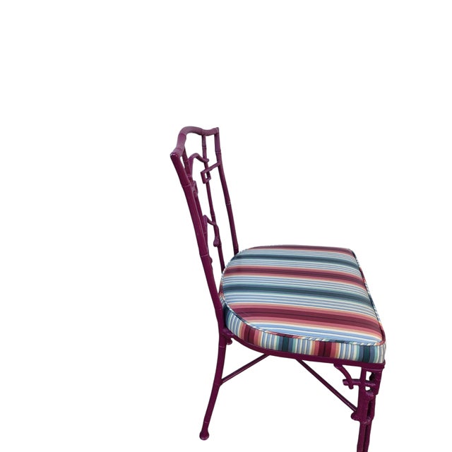 Magenta 2 Vintage Chinese Chippendale Regency Side Chairs Dining Aluminum Faux Bamboo For Sale - Image 8 of 12