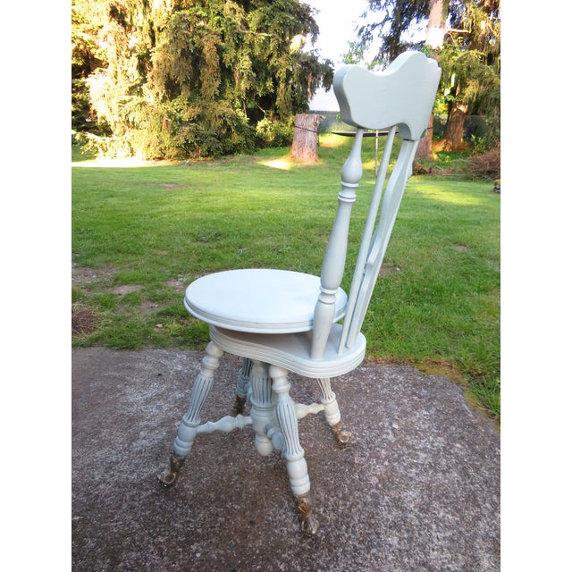 Antique Painted High Back Piano Stool W/ Nautical Glass Claw Feet For Sale - Image 11 of 18