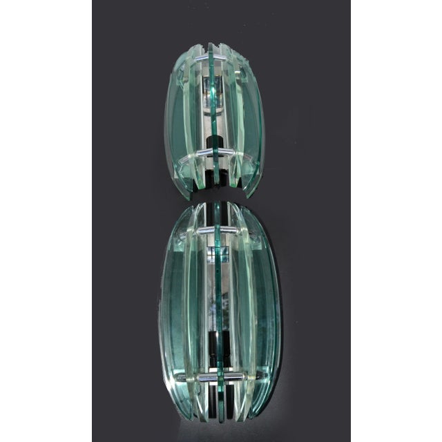 Italian Veca Clear & Green Glass Wall Sconces Mid-Century Modern 1970, Pair For Sale In Miami - Image 6 of 13
