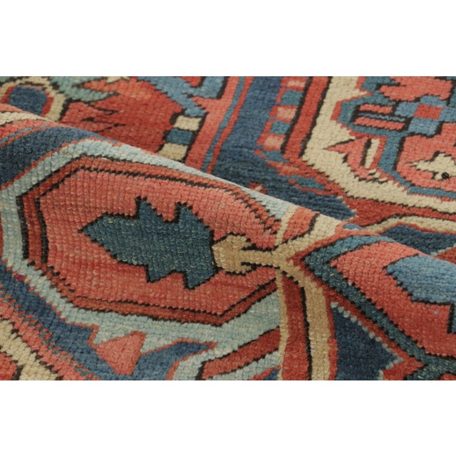 Textile Antique Persian Heriz Rug With Geometric Medallion in Red & Blue - Rug & Kilim For Sale - Image 7 of 8