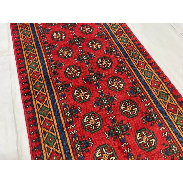 Extra-Long Red Turkmen-Style Geometric Wool Runner Rug, 2'7" X 19'3" For Sale - Image 6 of 12
