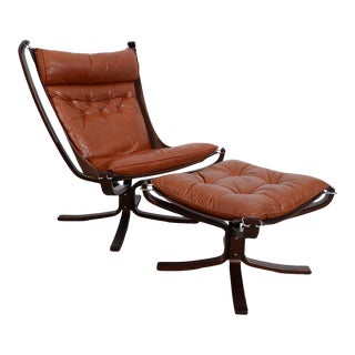 Vatne Mobler Leather Falcon Chair & Ottoman For Sale