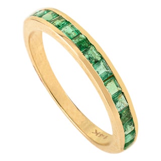 14k Yellow Gold Channel Set Square Emerald Band Ring Size 5 Gifts for the Hostess For Sale
