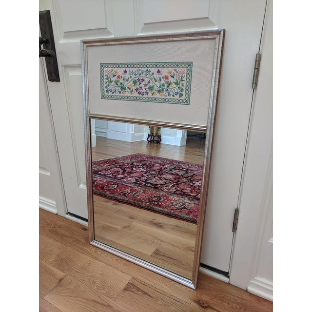 Antique White Large Vintage Floral Cross-Stitch Silver Leaf Wall Mirror For Sale - Image 8 of 13