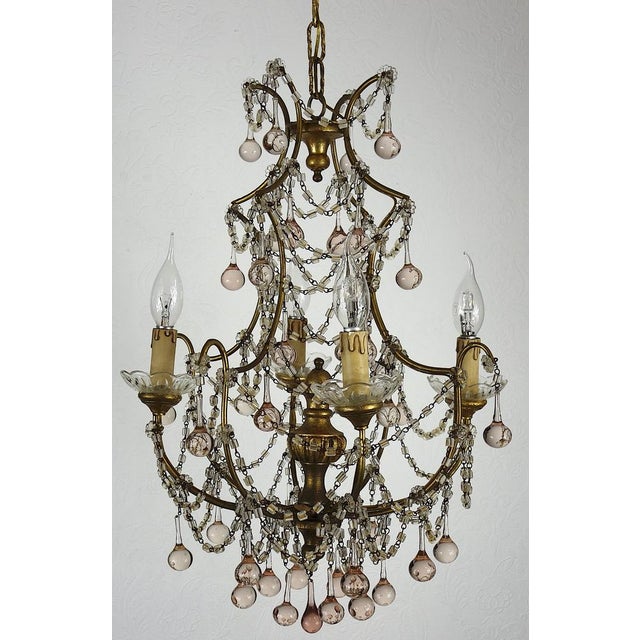 Gold-Plated Metal & Murano Glass Drop Chandelier, 1930s For Sale - Image 4 of 14