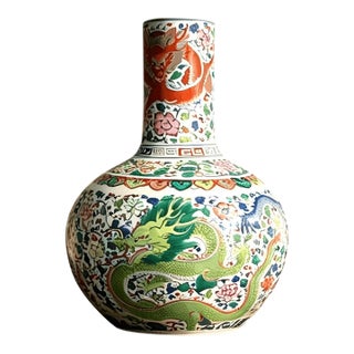 Chinese Ceramic Vase,Qianlong Marked Blue and White Porcelain Tianqiu Vase Hand Painted Dragon Pattern For Sale