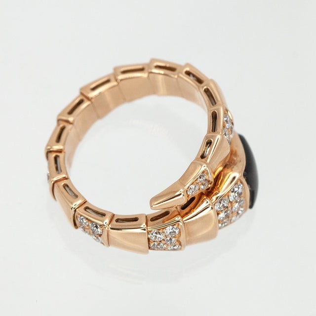 2010s Bvlgari Bulgari Serpenti Viper Diamonds & Onyx Ring in 18k Rose Gold, Size 8 For Sale - Image 5 of 14