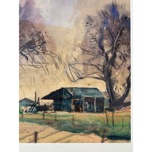 Brown Paul Lauritz Original Watercolor - Rural Landscape With Bare Trees, Early-Mid 20th Century For Sale - Image 8 of 10