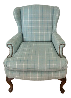 Late 20th Century Petite Queen Anne Plaid Wingback Chair