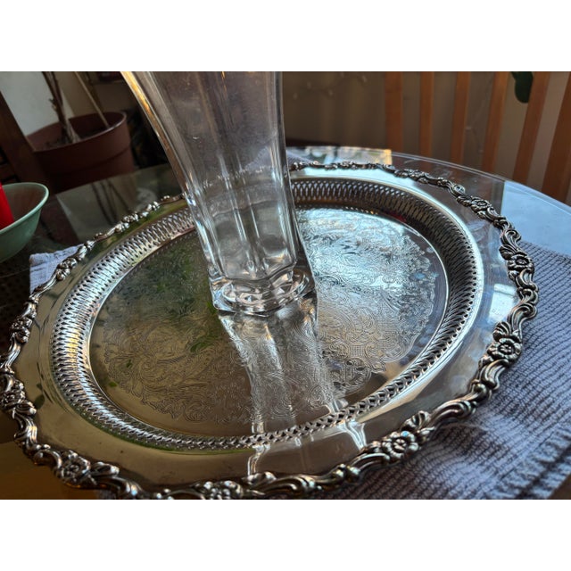 Oneida Ornate Vintage 15” Round Oneida Silver-Plated Gallery Tray - Made in Usa For Sale - Image 4 of 7