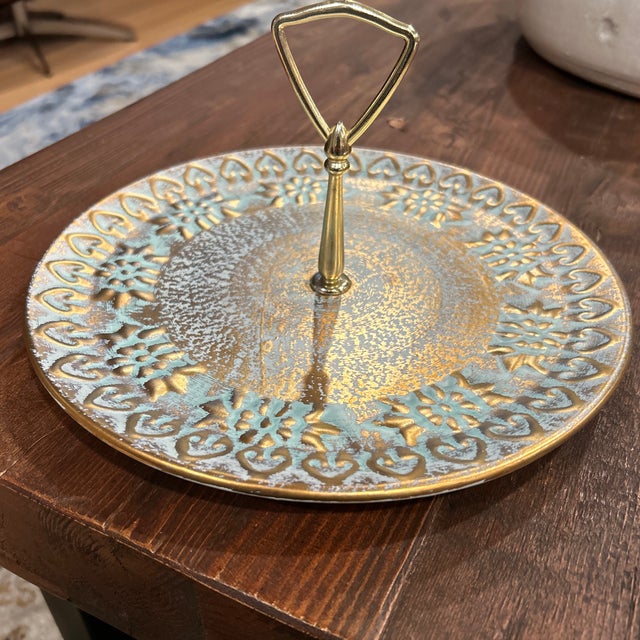 American Stangl Vintage Gold-Tone Handled Dessert Tray For Sale - Image 3 of 4