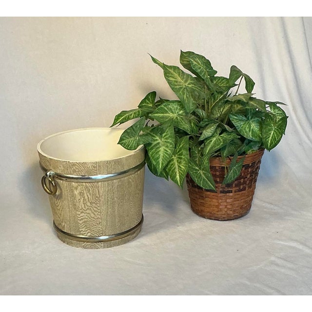 Mid-Century 13” Wide Planter Pot Decorative Bucket Faux Wood, 60s 70s For Sale - Image 11 of 12
