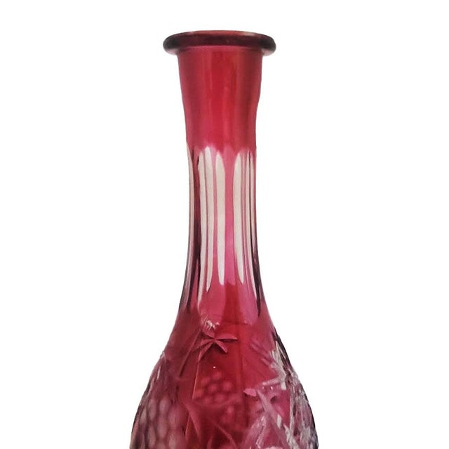 Mid-Century Modern Vintage Nachtmann Traube Cranberry Cut to Clear Crystal Wine Carafe Grape Pattern For Sale - Image 3 of 5