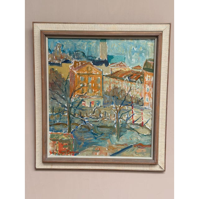 Rune Person, City Scene, 1950s, Oil Painting on Canvas, Framed For Sale - Image 12 of 18