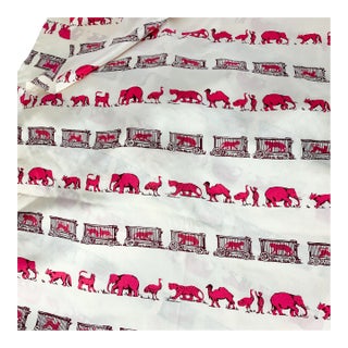 Vintage Original Brooke Cadwallader Hand Printed Fabric Pink Pattern Menagerie - Circus Animals- 5 Yards For Sale