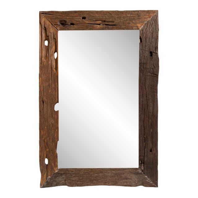 Rustic Vintage Railway Wood Wall Mirror For Sale