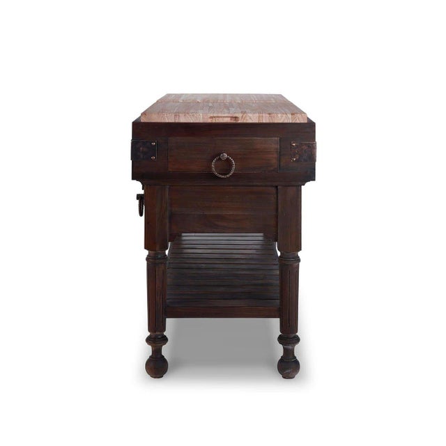 Wood French Provincial Large Kitchen Island - Rustic Cocoa Finish For Sale - Image 7 of 9