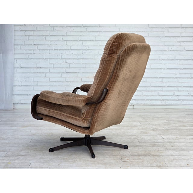 Danish Swivel Armchair in Brown Corduroy, 1970s For Sale - Image 14 of 18