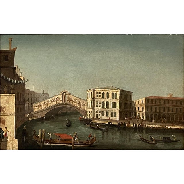 Oil painting on canvas depicting Venetian landscapes. The canvas depicts the Grand Canal and the Rialto Bridge. This view...