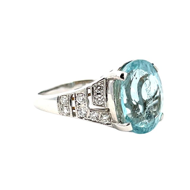 18k Gold 5.70 Carat Gfco Certified Aquamarine & Natural Diamond Ring, Size 6.75 For Sale - Image 9 of 12