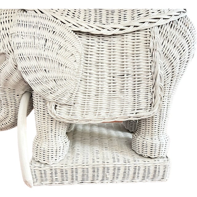 Late 20th Century White Wicker Elephant Side Table With Detachable