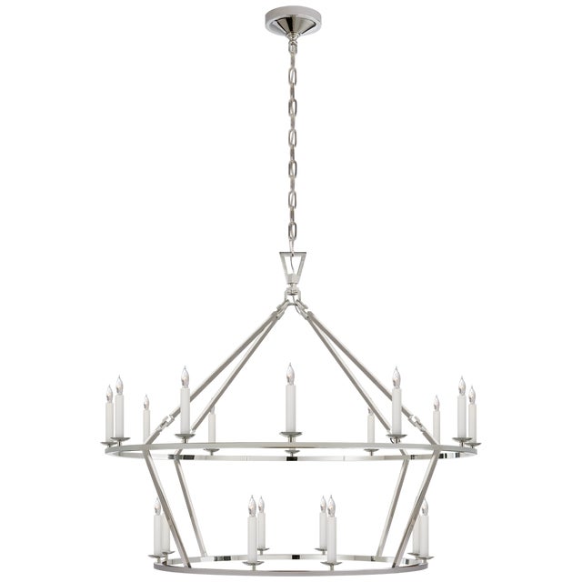 Darlana Large Two-Tiered Ring Chandelier in Polished Nickel Designer: Chapman & Myers Canopy: 6" Round Mounting: Chain...
