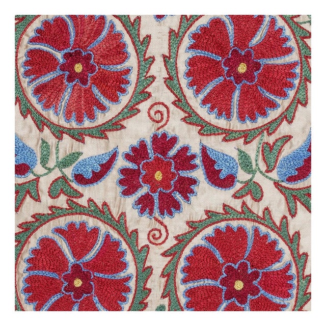 18"x20" Hand Embroidered Silk and Cotton Cushion Cover. Uzbek Toss Pillow Cover For Sale