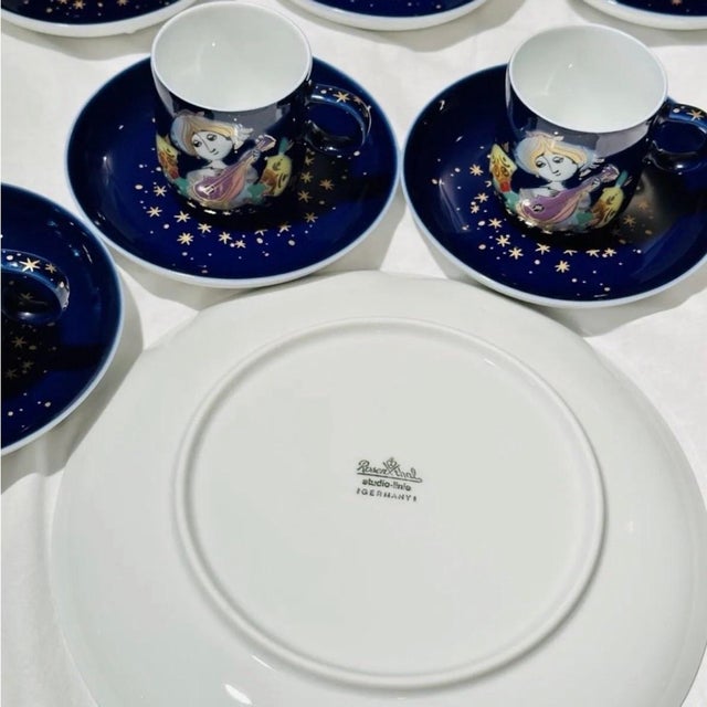 Navy Blue Vintage 1970s Rosenthal 1001 Nights Bjorn Wiinblad Demitasse Set Cups Saucers - Ser of 20 For Sale - Image 8 of 12