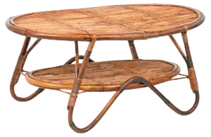 Mid-Century Italian Rattan and Bamboo Oval Coffee Table, 1950s
