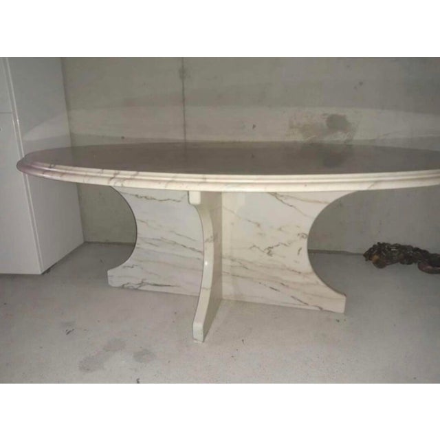 White Italian Oval Carrara Marble Coffee Table, 1970s For Sale - Image 8 of 10