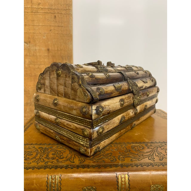 English Vintage Dome-Top Bone Box With Brass Handle & Fittings For Sale - Image 3 of 4