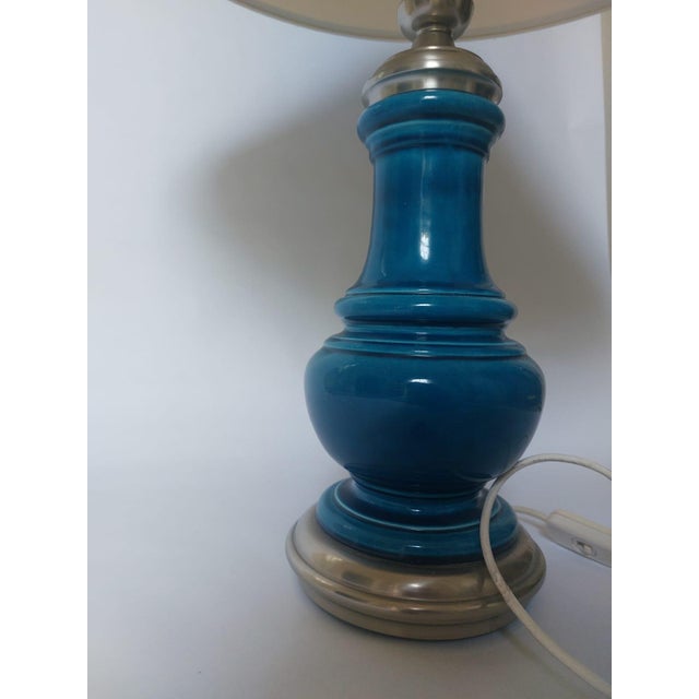 Mid-Century Blue Ceramic Wooden Table Lamp, 1960s For Sale - Image 10 of 18