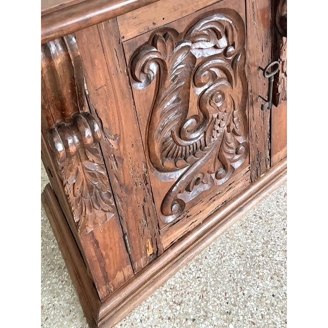Wood Vintage Spanish Carved Pecky Cypress Cabinet For Sale - Image 7 of 15